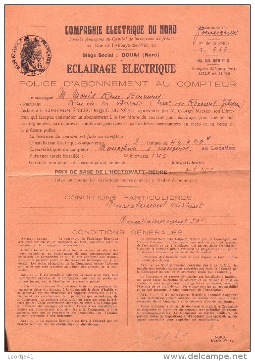 Facture Faktuur - Compagnie Electrique Du Nord - Douai - 1942 - Électricité & Gaz