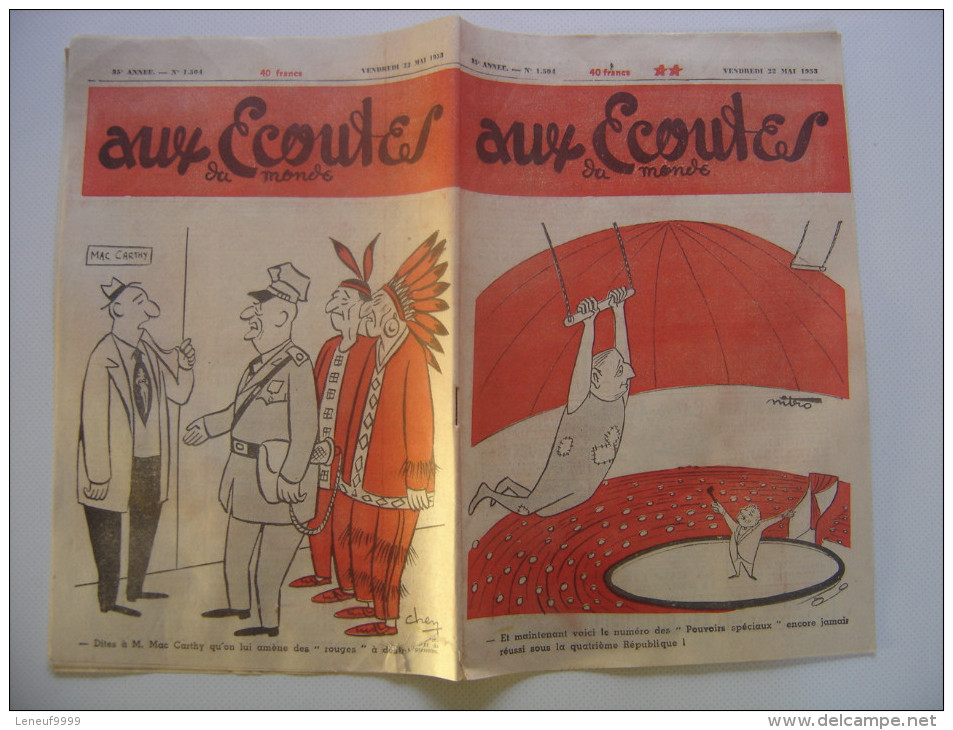 1953 AUX ECOUTES Du Monde Humour Caricature Cirque NITRO Indiens Mc Carthy CHEN CHEY ? - Humour