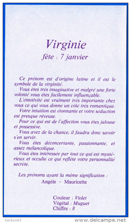 CARTE POSTALE FANTAISIE 2 VOLETS BONNE FÊTE ON FÊTE VIRGINIE LE 07 JANVIER AVEC TEXTE EXPLICATIF ORIGINE PRENOMS DE - Voornamen