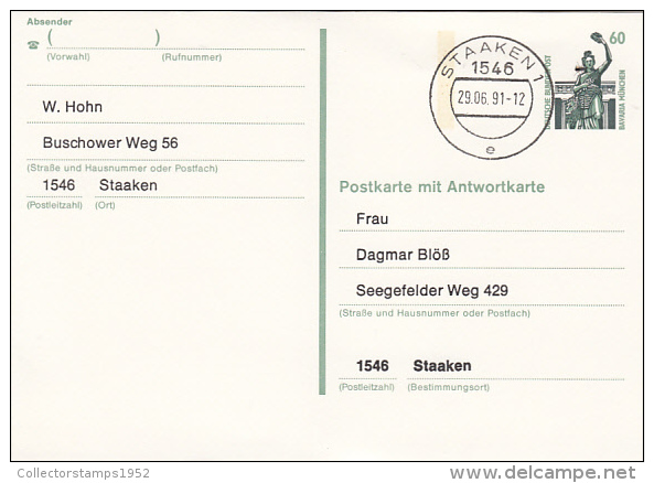 2736- STATUE, POSTCARD STATIONERY, 1991, GERMANY - Cartes Postales - Oblitérées