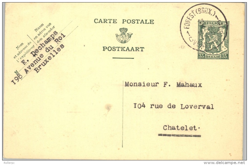 080307 ARMS 35c [1935 ] - POSTAL CARD -1CFOREST(BRUX.)1C// VOREST(BRUS.)>CHATELE T - Postcards 1909-1934