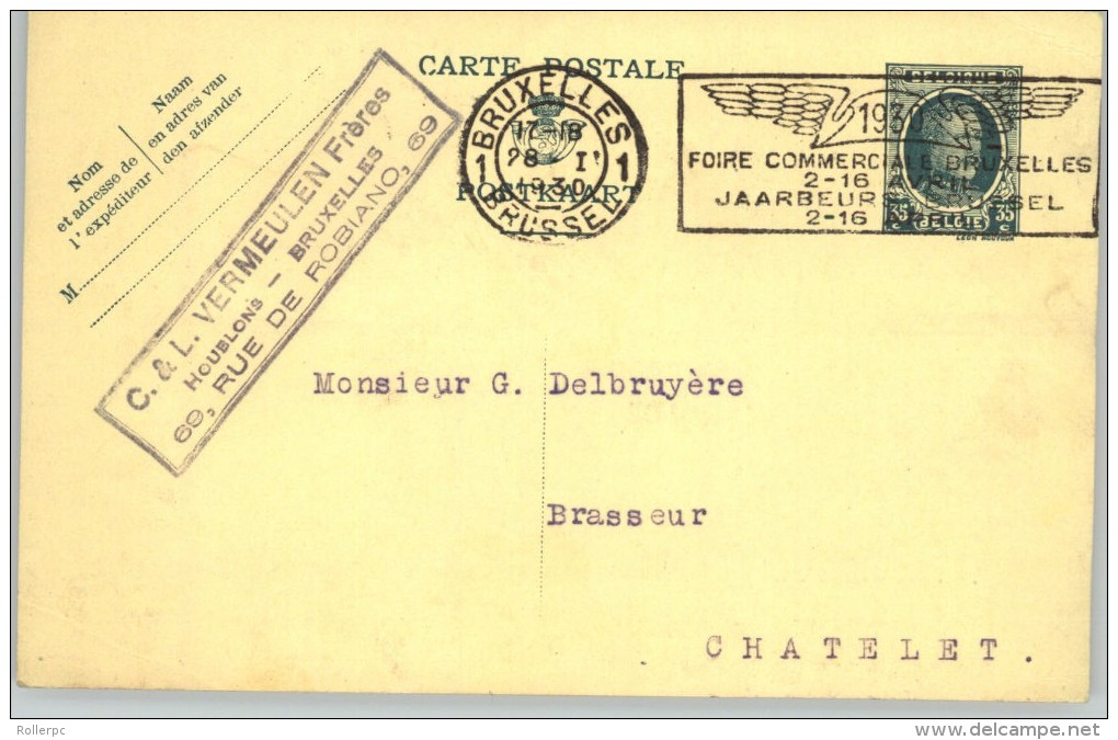 080312 HOUYOUX 35c  [1927 ] - POSTAL CARD1BRUXELLES1//BRUSSEL>CHATELET [1930 BRUXELLES COMMERCIAL FAIR] - Postcards 1909-1934