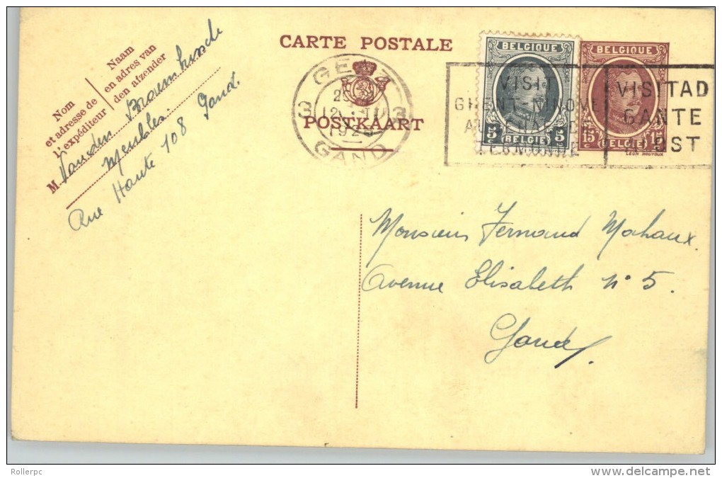 080313 HOUYOUX 15c W/ 5c -  [1927 ] - POSTAL CARD - 3GENT3 // GAND > GOUVY - Postcards 1909-1934