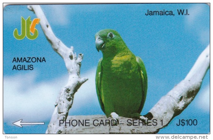 Jamaica, JAM-1E, Amazona Agilis, Parrot, 2 Scans.   1JAME  BSt - Jamaica