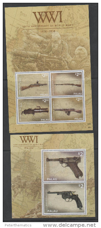 PALAU ,2014, MNH, WWI, WEAPONS OF  WWI, GUNS, SHEETLET+S/SHEET - WW1