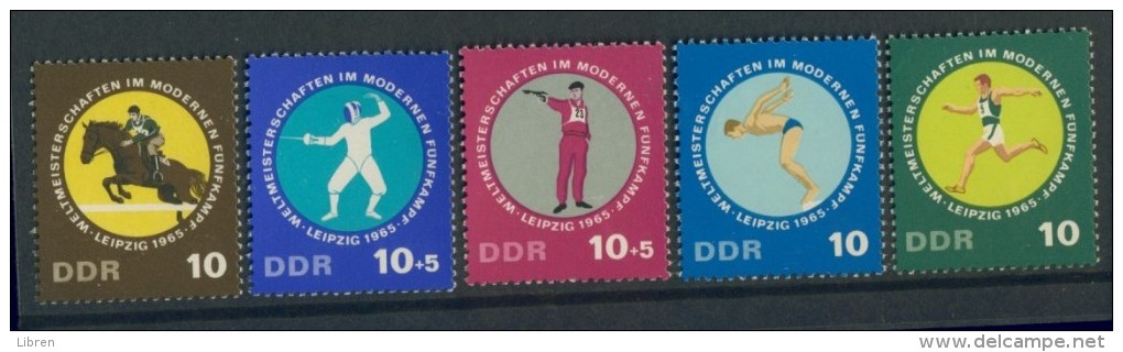 BL1-302 DDR, EAST GERMANY 1965 MI 1133-1137 SPORT, WORLD CHAMPIONSHIP PENTHATLON. MNH, POSTFRIS, NEUF**. - Fechten