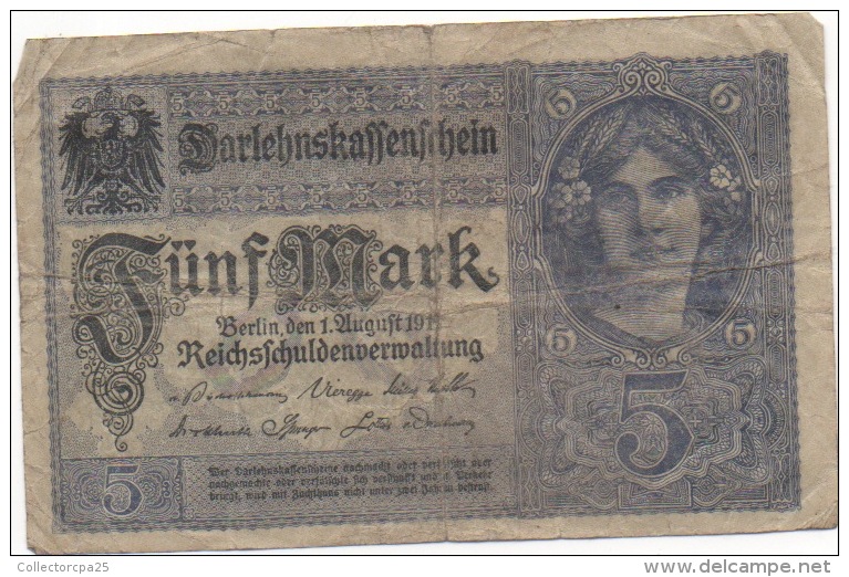 1 Billet 5 Fünf Mark Darlehnskassenschein 1 August 1913? C10303593 - Bundeskassenschein