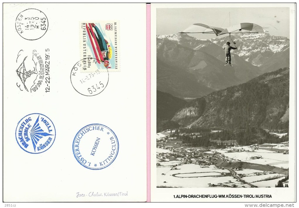 1st Alpine Kiting / Hang-gliding , WM. Kossen-Tirol, 1975., Austria, Postcard - Fallschirmspringen