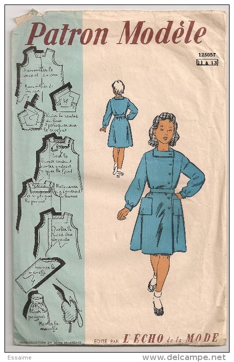 Patron Modèle édité Par L'écho De La Mode. Montsouris. Tablier 11-13 Ans. 125057. 1950-1960 - Patterns