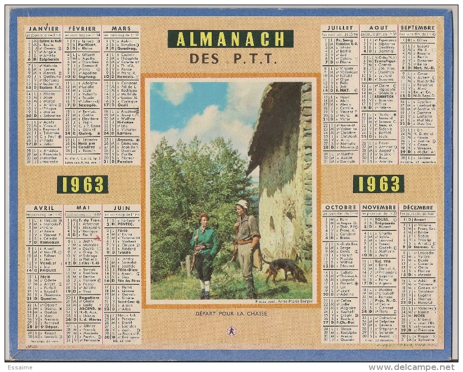 Almanach Des PTT . Calendrier Poste 1963. Chasse - Grand Format : 1961-70