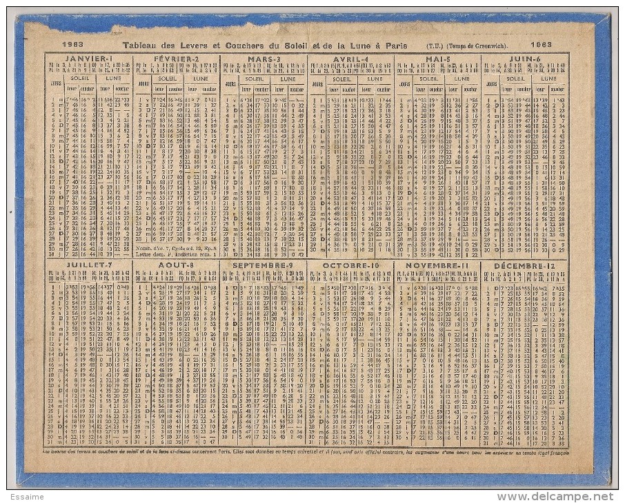 Almanach Des PTT . Calendrier Poste 1963. Chasse - Grand Format : 1961-70