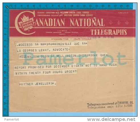 Canadian National Telegraphs, Telegramme  ( 1952 From Drummondville Quebec To Sherbrooke Quebec)   Recto/verso - Autres & Non Classés