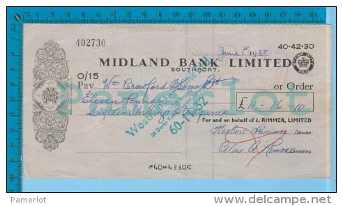 Midland Bank Limited "11 Li-16-10" ( Liverpool 1965 Stamp Duty Paid  )   Recto/verso - Cheques En Traveller's Cheques