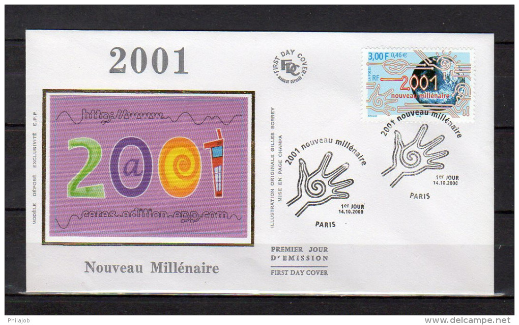 FRANCE 2000 : 3  FDC En Soie " PASSAGE AU 3ème MILLENAIRE ". N° YT 3357 3365. Parfait état. - 2000-2009