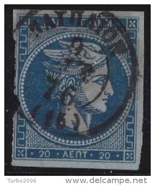 GREECE 1872-76  Large Hermes Meshed Paper Issue 20 L Indigo / Blue Vl. 55 E - Gebruikt