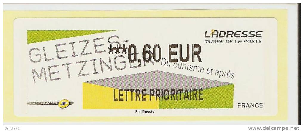 VIGNETTE LISA - L´ADRESSE - DU CUBISME ET APRES - MENTION 0,60 EUR LETTRE PRIORITAIRE - NEUF - 2010-... Vignette Illustrate