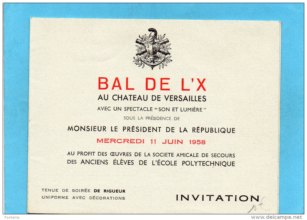 BAL De L 'X-INVITATION -- Carton Dépliant Pour Le 11 Juin 1958- - Programs