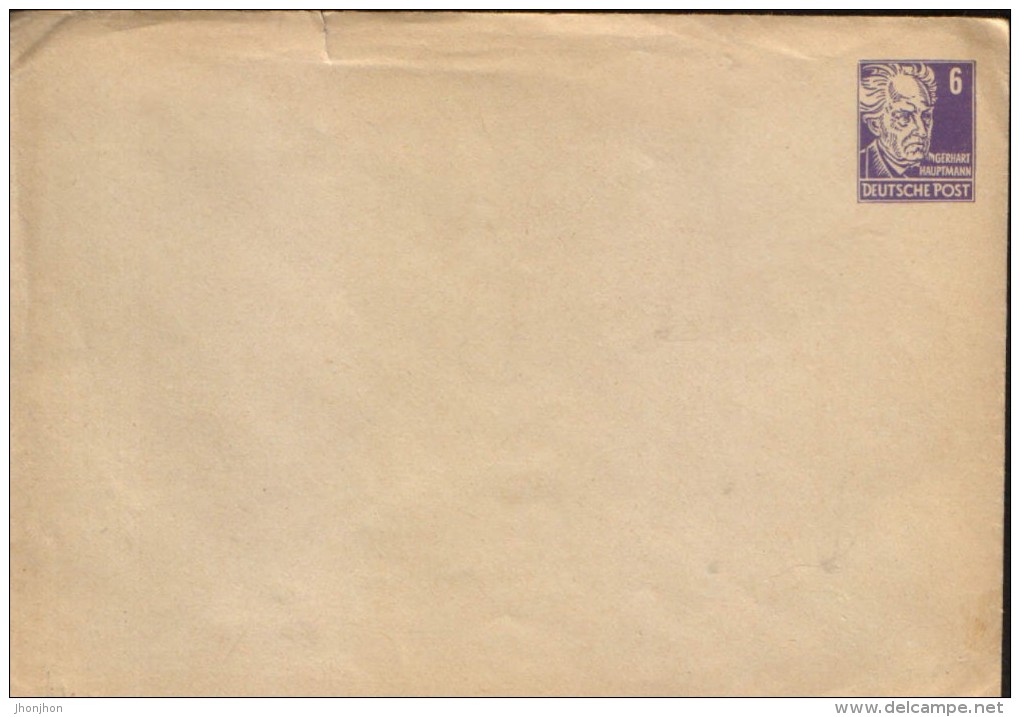 Germany/DDR - Postal Stationery Private Cover Unused - Gerhart Hauptmann,Nobel Preis,6pf Violet - Private Covers - Mint