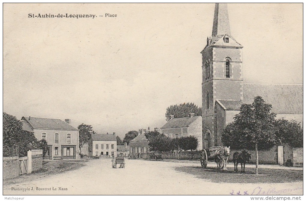 SAINT AUBIN DE LOCQUENAY - 72- LA PLACE - ATTELAGE - Autres & Non Classés