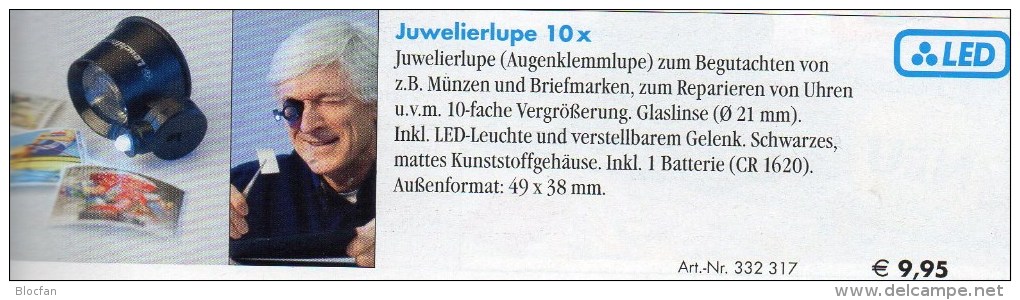10fach Mini-Lupe Juwelier-Lupe LED-Licht Neu 10€ Prüfen Karte Briefmarke Münzen Paper Money Card LEUCHTTURM Offer In Bag - Collections