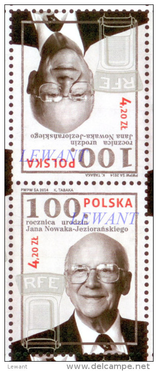 2014.10.02. 100th Birthday Of Jan Nowak-Jezioranski (Radio Free Europe) - MNH (tête-bêche) - Ungebraucht
