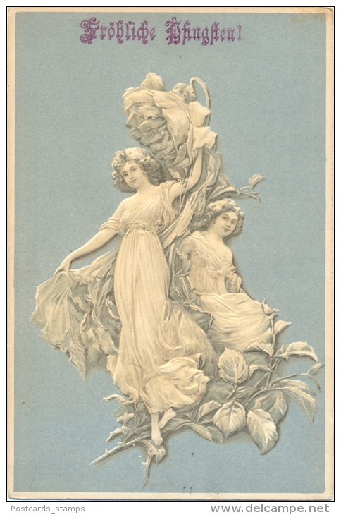 Pfingsten, Frauen, Prägekarte, Um 1900/05 - Pinksteren