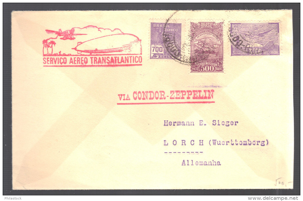 BRESIL 1932 Lettre  Brésil Pour Lorch Allemagne Via Condor Zeppelin - Posta Aerea (società Private)