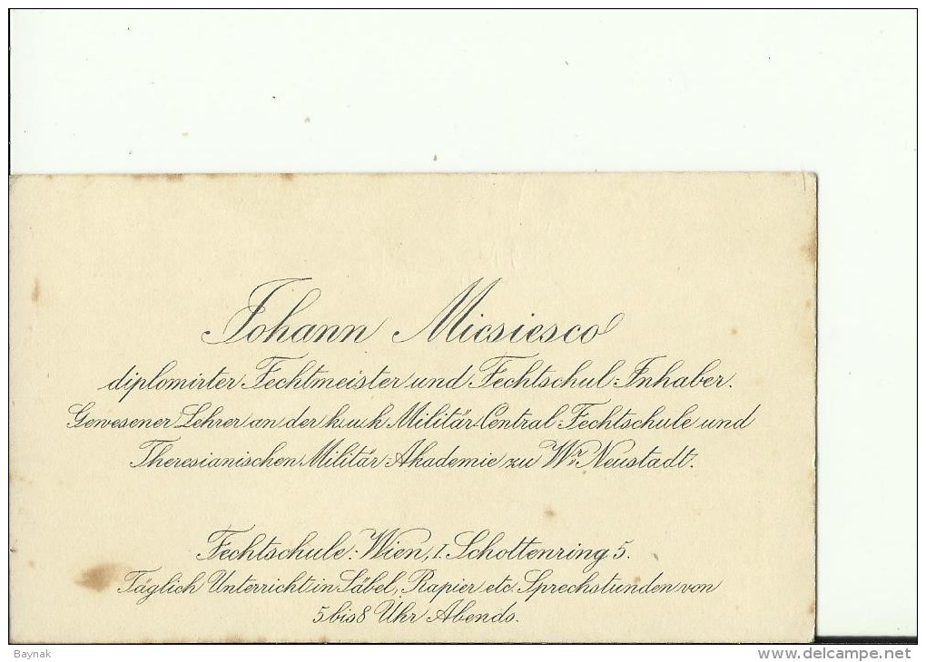 AUSTRIA,  HUNGARY  --  VISITING CARD  --   JOHANN MICSIESCO  --  FECHTMEISTER UND FECHTSCHUL. INHABER...... - Visitekaartjes