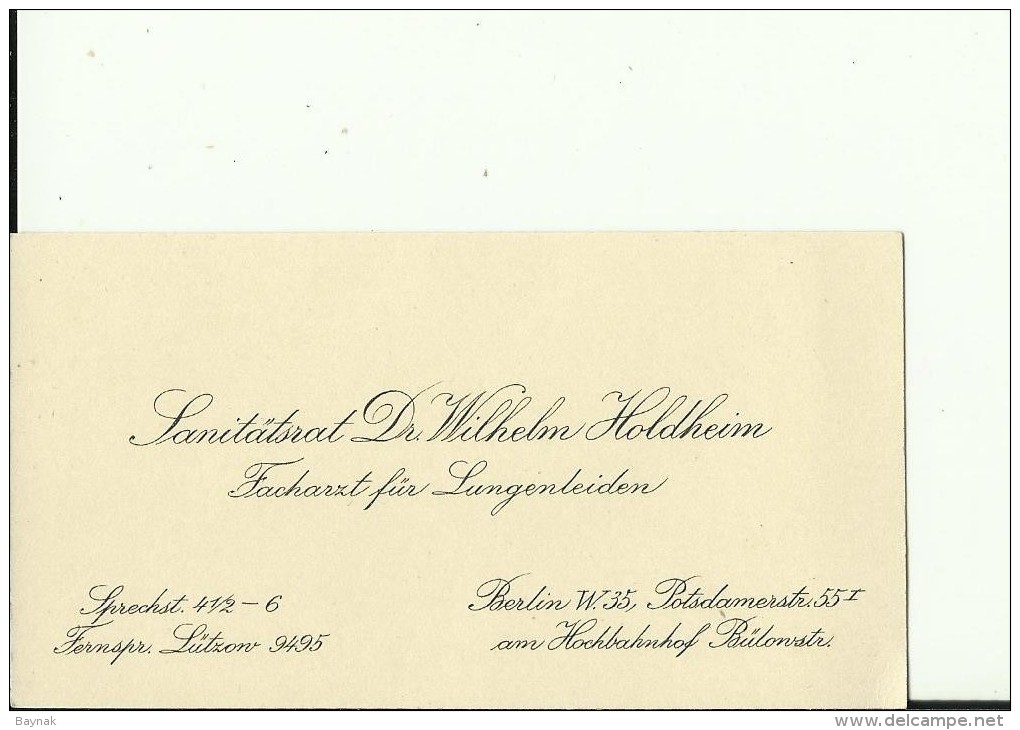 DEUTSCHLAND  --  VISITING CARD  --   SANITATSRAT Dr. WILHELM HOLDHEIM  --  FACHARZT - Visitenkarten