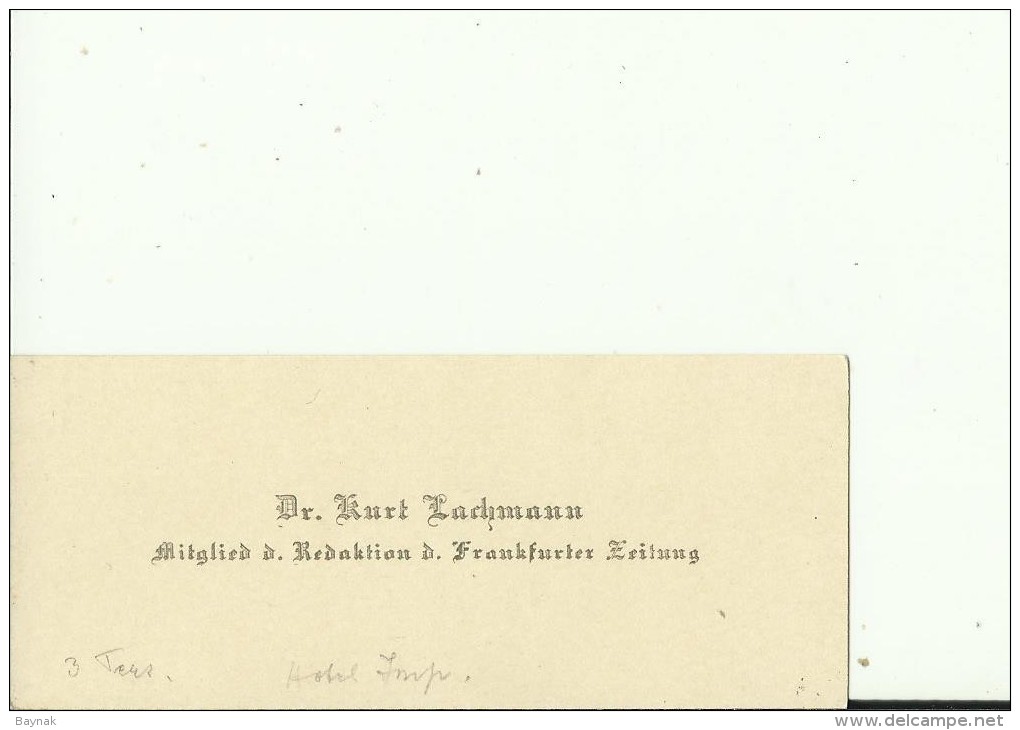 DEUTSCHLAND, FRANKFURT   --  VISITING CARD  --   Dr. KURT LACHMANN  --  FRANKF. ZEITUNG - Visitenkarten