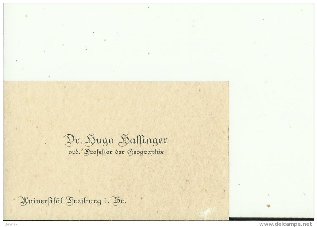 DEUTSCHLAND, FREIBURG   --  VISITING CARD  --   Dr. HUGO BAFFINGER  --  ORD. PROFESSOR DER GEOGRAPHIE - Visitenkarten