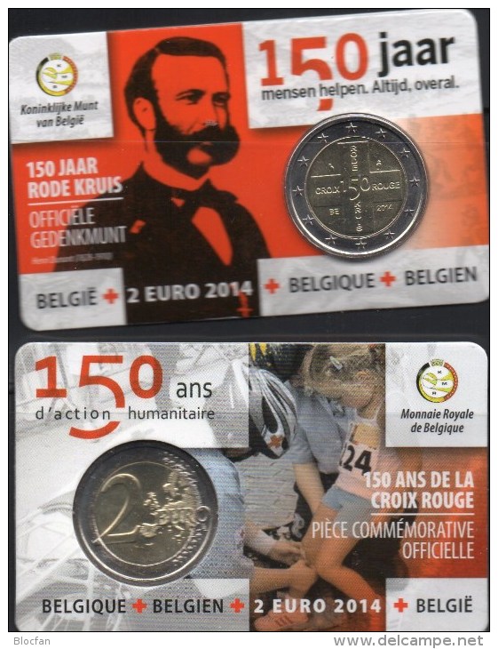 Sonder-Edition 2 EURO Coincard Belgien 2014 Stg New 30€ 150 Jahre Rotes Kreuz 2€-Münze Stempelglanz Coin Card Of Belgica - Sonstige & Ohne Zuordnung