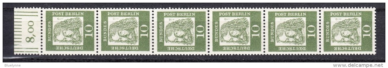 BRD 10  Pfg. Dürer 1961 - 6er Streifen Mit Oberrand ** - Ungebraucht