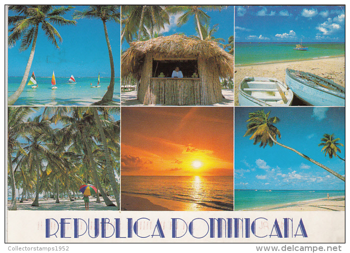 2851- DOMINICAN REPUBLIC DIFFERENT VIEWS, BEACH, SAILING, BOATS, SUNSET, POSTCARD - Repubblica Dominicana