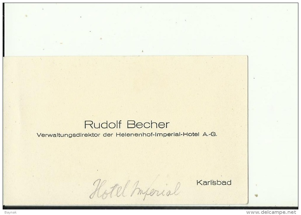 CZECH, KARLSBAD  --   VISITING CARD  --  JAN ZLAMAL  --  RUDOLF BECHER  --  VERW. DIREKTOR DER HELENENHOF - IMPERIAL HOT - Visitenkarten