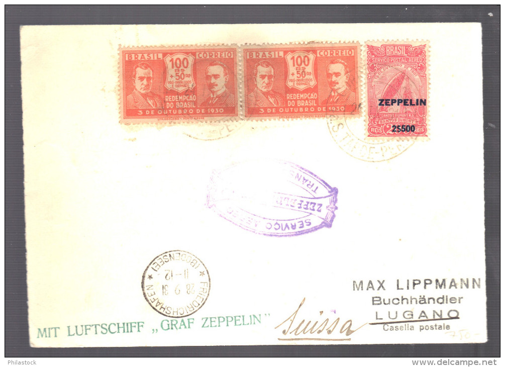 BRESIL 1933 CP Pernambuco Par Friedrichshafen Pour La Suisse Via Condor Zeppelin - Airmail