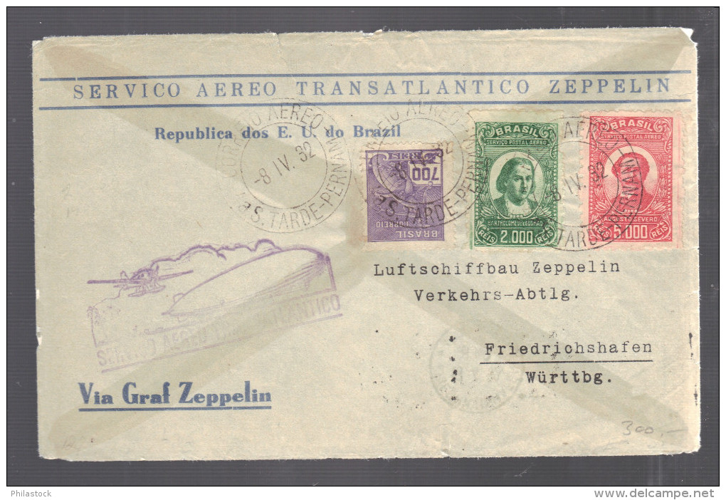 BRESIL 1932 Lettre De Pernambuco Pour Friedrichshafen Allemagne Par Zeppelin - Luchtpost (private Maatschappijen)