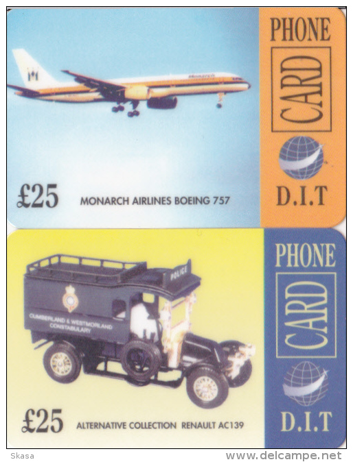 2 Cartes UK D.I.T. Thème Transports, Boeing Et Renault - Autres & Non Classés