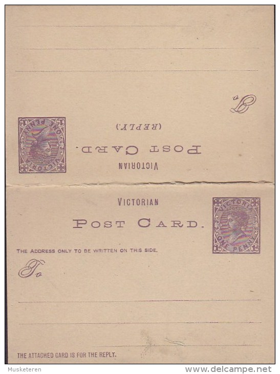 Australia State Victoria Postal Stationery Ganzsache Entier 1 P Queen Victoria Post Card & Reply Card Unused - Brieven En Documenten