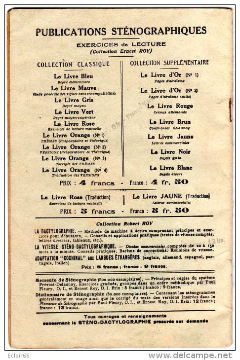 LE LIVRE   VERT. STENOGRAPHIE PREVOST DELAUNAY - Année 1928 EXERCICES DE LECTURE (Degré Moyen-Supérieur) - Fichas Didácticas