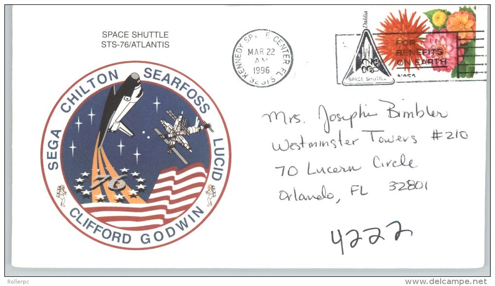 080318 LAUNCH STS - 76 [SHUTTLE ATLANTIS] KENNEDY SPACE CENTER FL / MAR 2, 1996 / 32815 [COVER, ,PATCH & DESCR.] - Etats-Unis