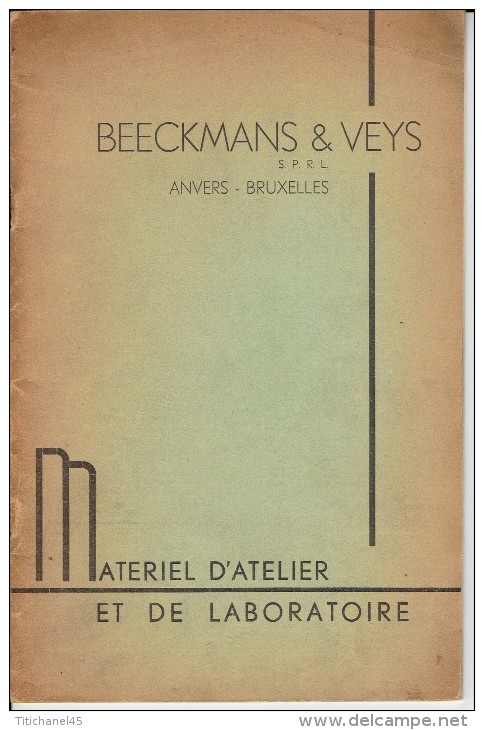 Catalogue 1937 BEECKMANS & VEYS ANTWERPEN - BRUXELLES - Matériel D'atelier Et De Laboratoire - Matériel & Accessoires