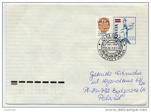 LATVIA 1992 500 K. Postal Stationery Envelope On Ordinary Paper. Used With Commemorative Postmark.  Michel U24 II - Lettonie