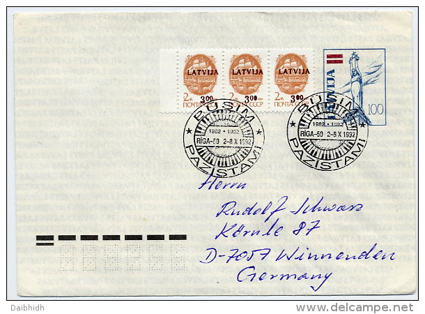 LATVIA 1992 100 K. Postal Stationery Envelope On Ordinary Paper. Used With Commemorative Postmark  Michel U22 II - Lettland