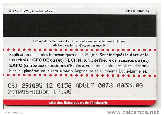 CARTE-MAGNETIQUE-GEODE-1995--DECOUVREZ 5-SPEOS-01079505-TBE - Tickets D'entrée