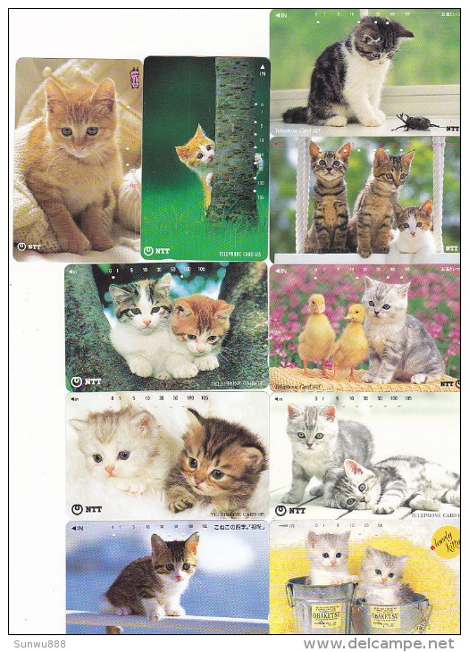 Lot 10 Telecartes Japon Chat - Cat - Kat - Phonecards (chat 3) (au Plus Rapide) - Chats