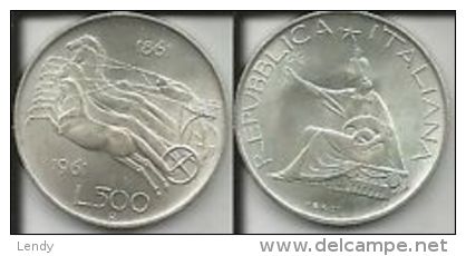 1961 ITALY ITALIAN UNIFICATION CENTENNIAL SILVER COIN 500 LIRE  ARGENTO DA ROTOLINO - 500 Lire