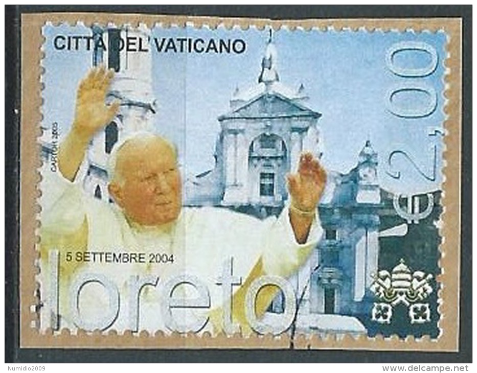 2004 VATICANO USATO VIAGGI DEL PAPA 2,00 EURO GIOVANNI PAOLO II A LORETO - VV2 - Gebraucht