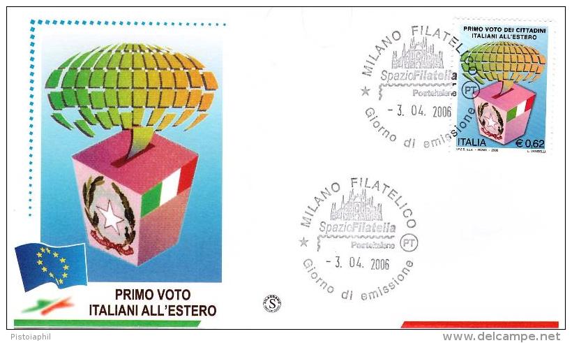 Fdc Filagrano: 1° VOTO ITALIANI ALL'ESTERO (2006);  No Viaggiata ; AF_Milano - FDC