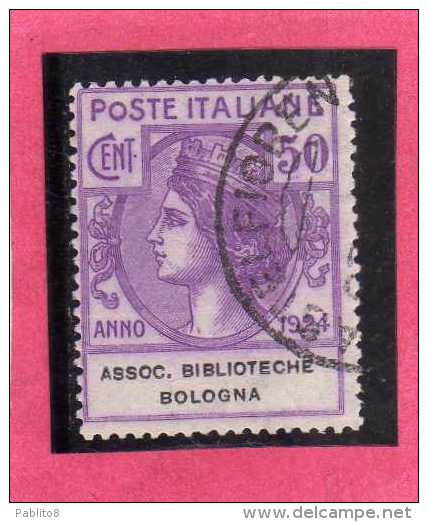 ITALIA REGNO ITALY KINGDOM 1924 PARASTATALI ASSOCIAZIONE BIBLIOTECHE BOLOGNA CENT. 50c USATO USED OBLITERE' - Franchise